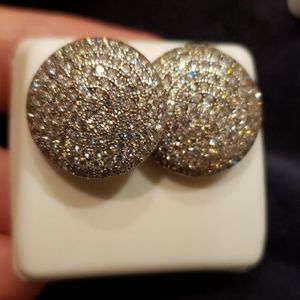 Silver circle shield faux diamond CZ earrings cy